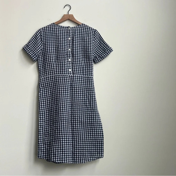 J.MCLAUGHLIN $198 Sadie Gingham Dress Size 6 Navy & White Linen Tie Waist - Picture 12 of 13